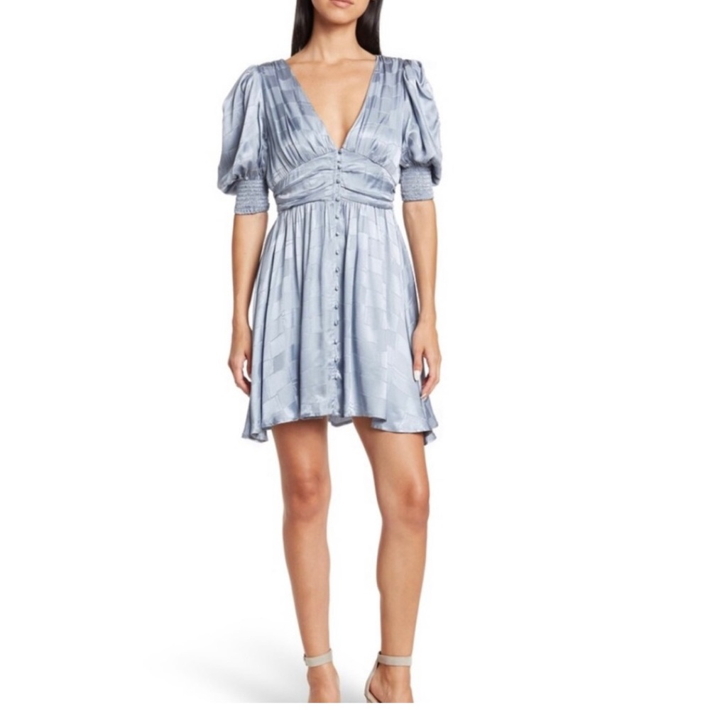 Maisie blue silk metallic mini dress size small NWT